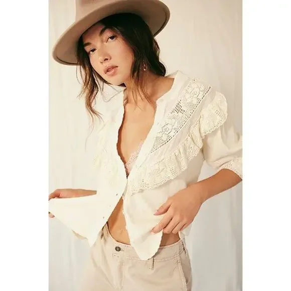 Free People Walk in the Park Top - Cream- S - New - Picture 3 of 11